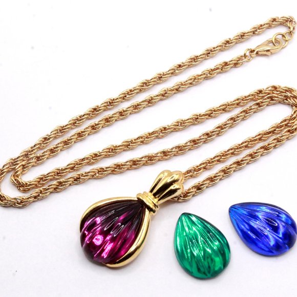 Kenneth Jay Lane KJL Signed Designer Interchgeable Magnetic Pendant Necklace - Picture 7 of 8